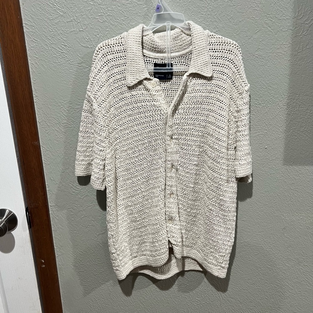 Abercrombie & Fitch Off-White Knit Top Cotton Blend Size S EUC Collared Butttons